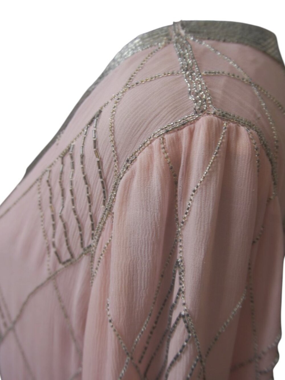 Judith Ann Creations 100% Silk Dusty Pink Silver Beaded Art Deco Top M - Picture 14 of 16